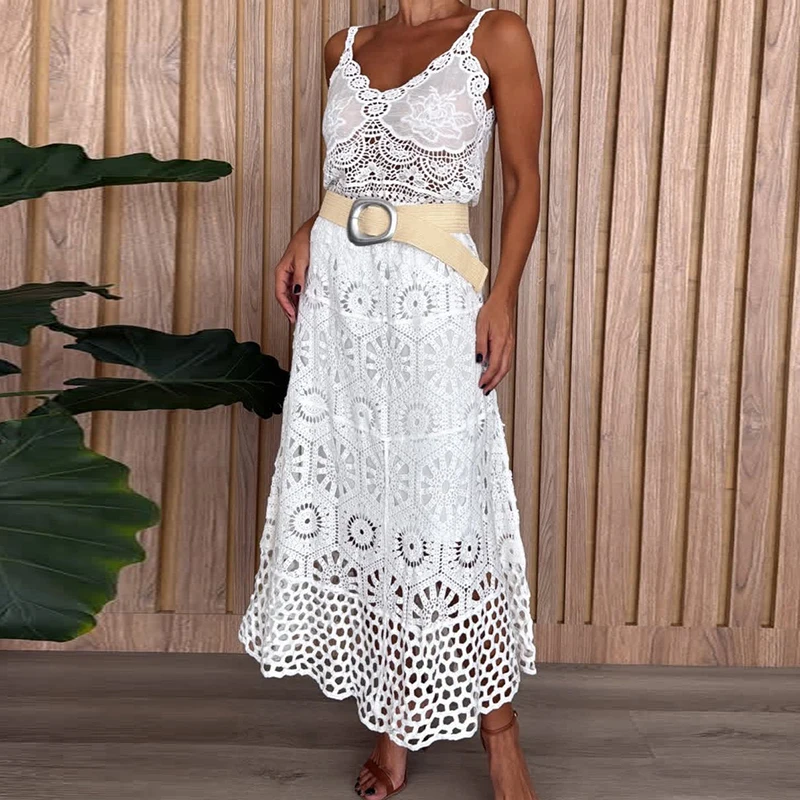 

Hollow hook flower lace ethnic style solid color skirt comfortable and casual early spring new knitted skirt