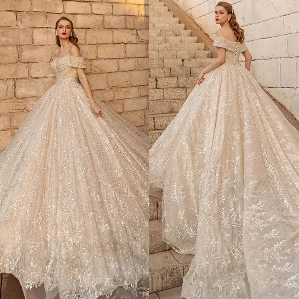 

Graceful Wedding Dresses A-Line Strapless Flowers Ruffles Sweep Floor-Length Princess Bride Wedding Dress Custom Made