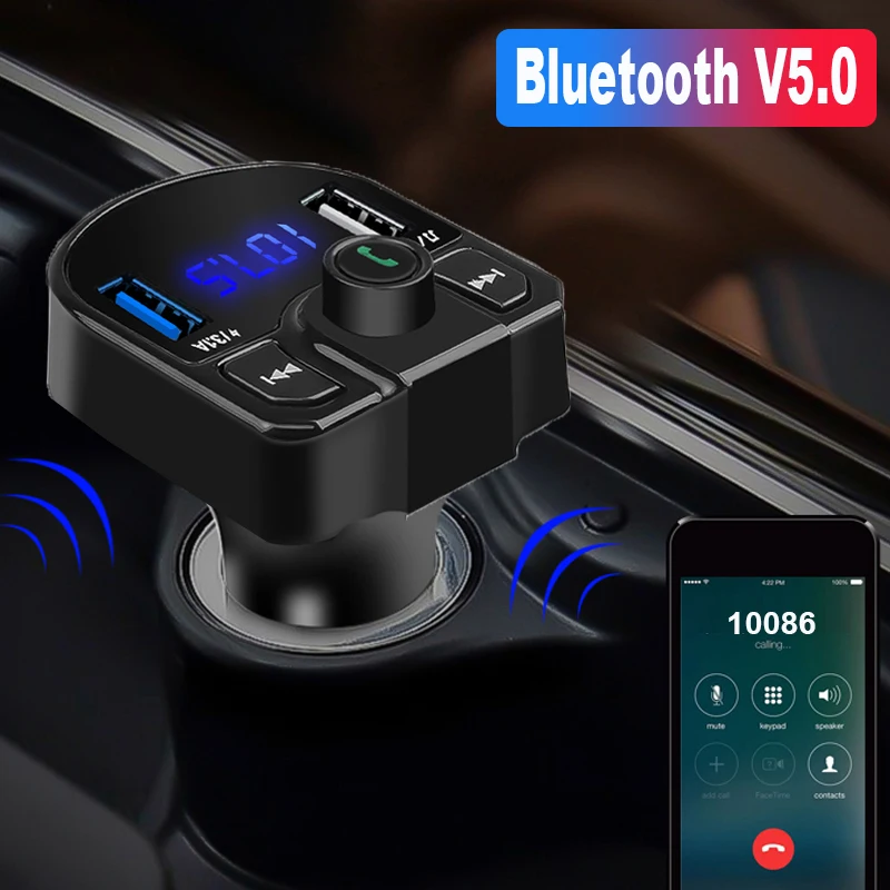 Car Charger Bluetooth Car Kit Wireless FM Transmitter Car MP3 Player Dual USB Charger Adapter 4.1A TF U Disk Can Add Two Phone