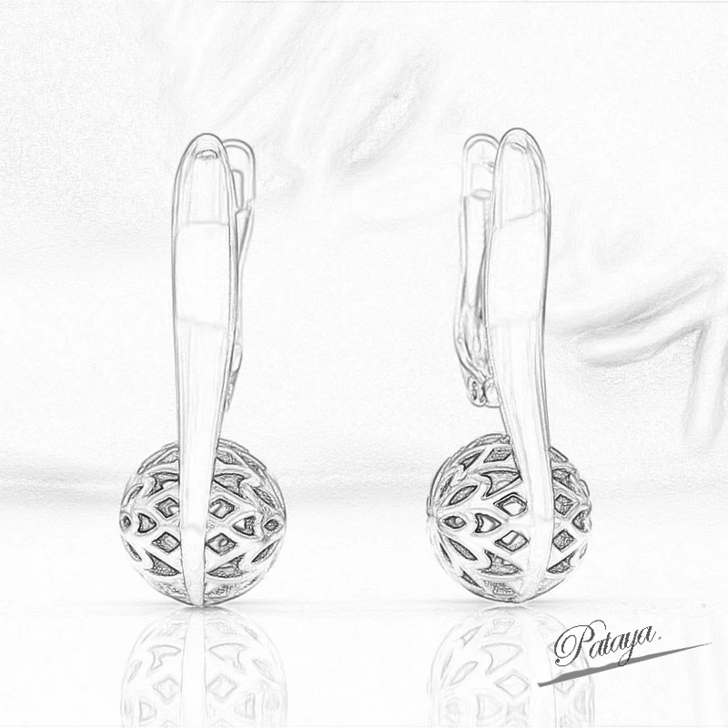 PATAYA Unique Glossy Ball Drop Earrings for Women Fashion Hollow Pattern Champagne Gold Color Retro Ethnic Daily Jewelry