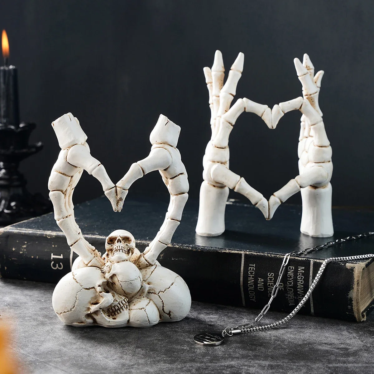 3/5 pcs Halloween Skull Finger Heart Statue Dark Resin Cute Horror Figurine Spooky Desk Home Decor Gift