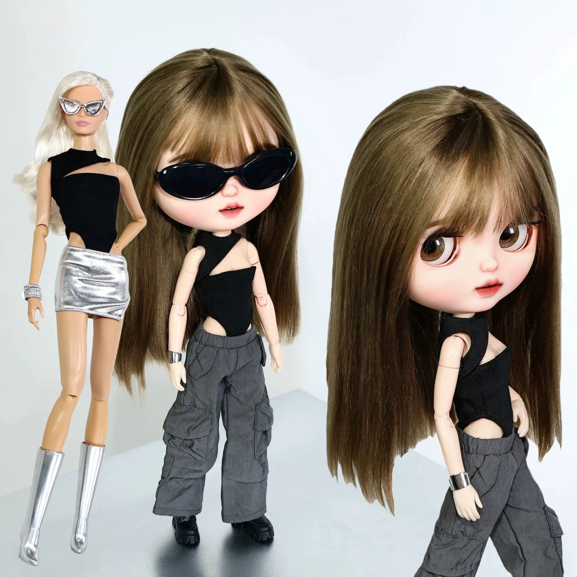 Moda boneca roupas acessórios design exclusivo colete recorte de uma peça + spice girls saia dividida conjunto para 1/6 ob24 fr supermodelo boneca