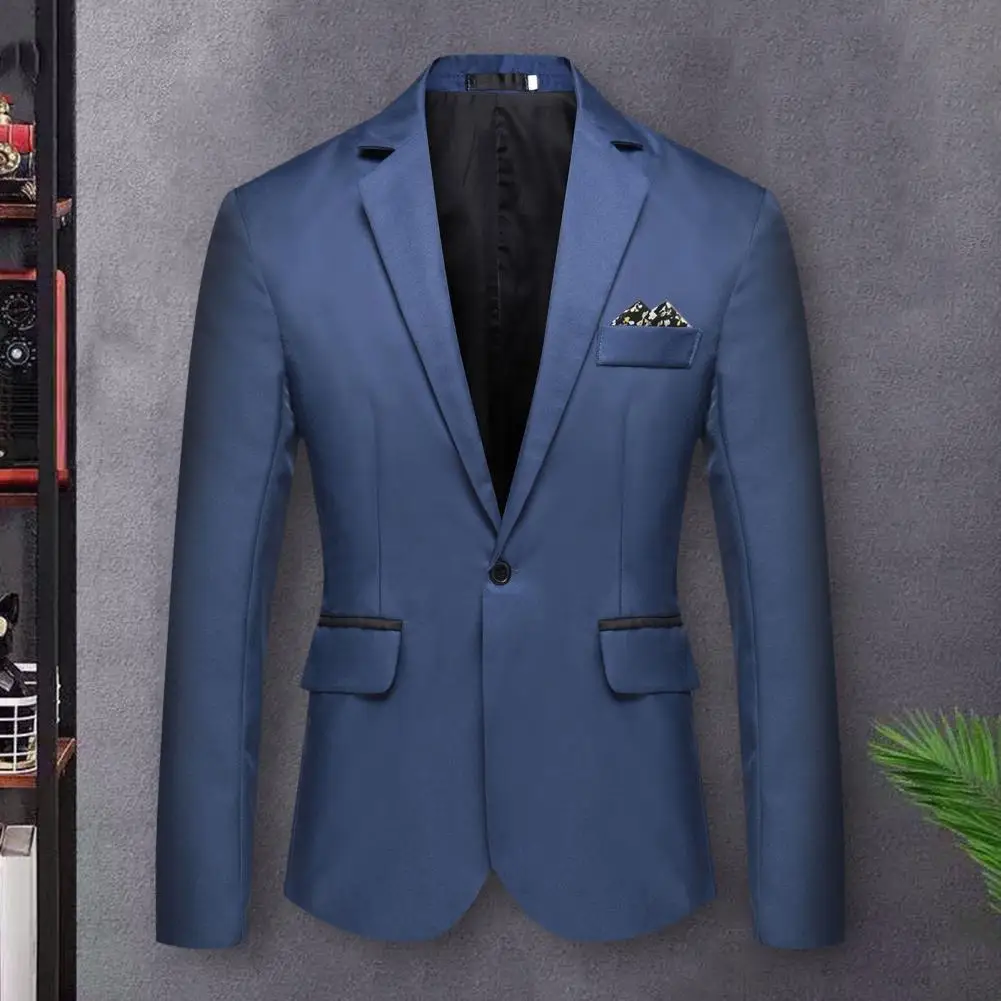 Men Lightweight Elegant Men\'s Slim Fit Lapel Suit Coat with Single Button Pockets for Business Wedding Party Black White