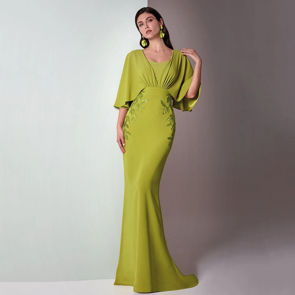

Elegant Wedding Guest Dresses for Women 2025 Applique Mermaid Mother of the Bride Dress Long Wrap Trumpet Formal Party Gowns