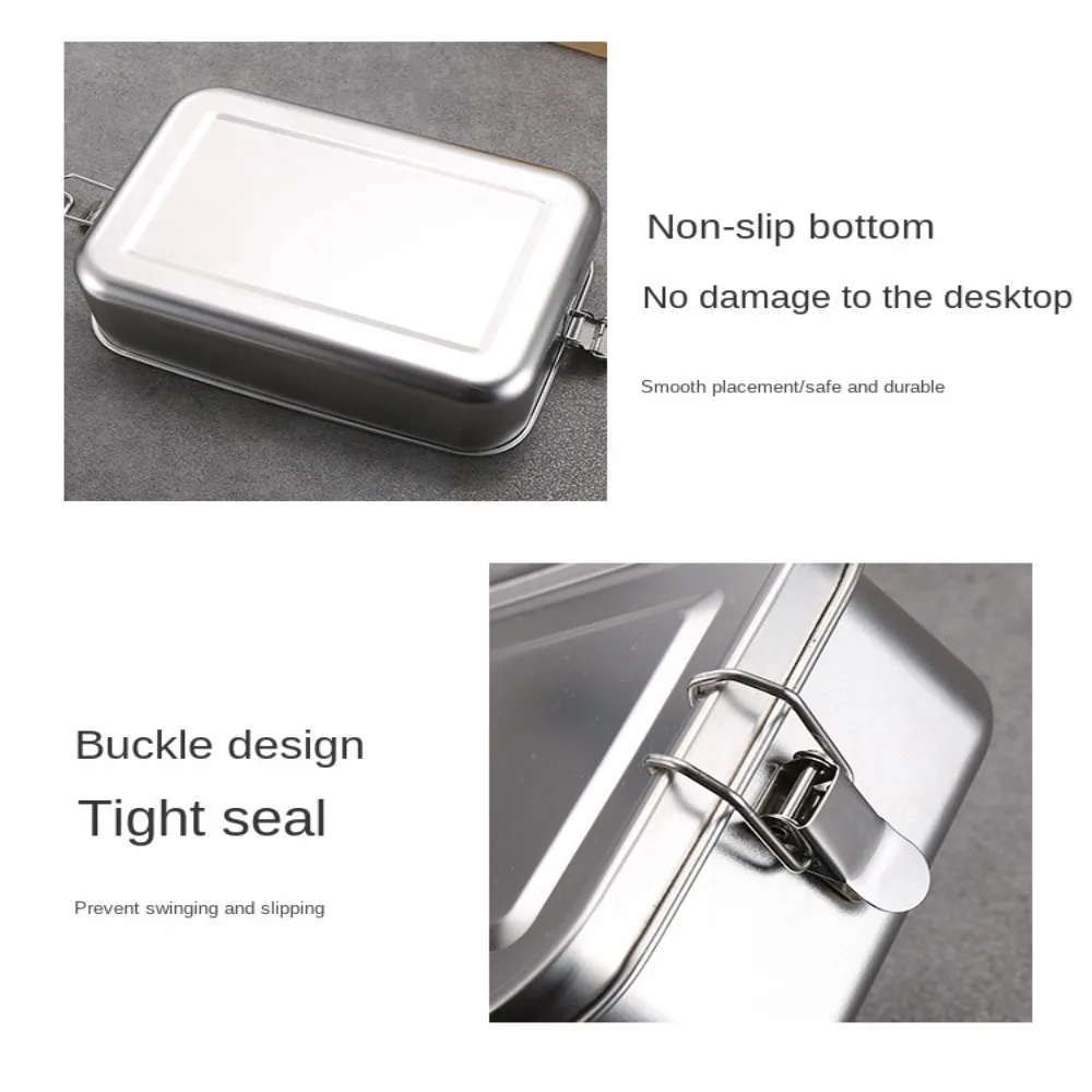 Stainless Steel Square Lunch Box Sealed Insulation Bento Box Student Lunch Box Canteen Large Capacity Compartment Lunch Box