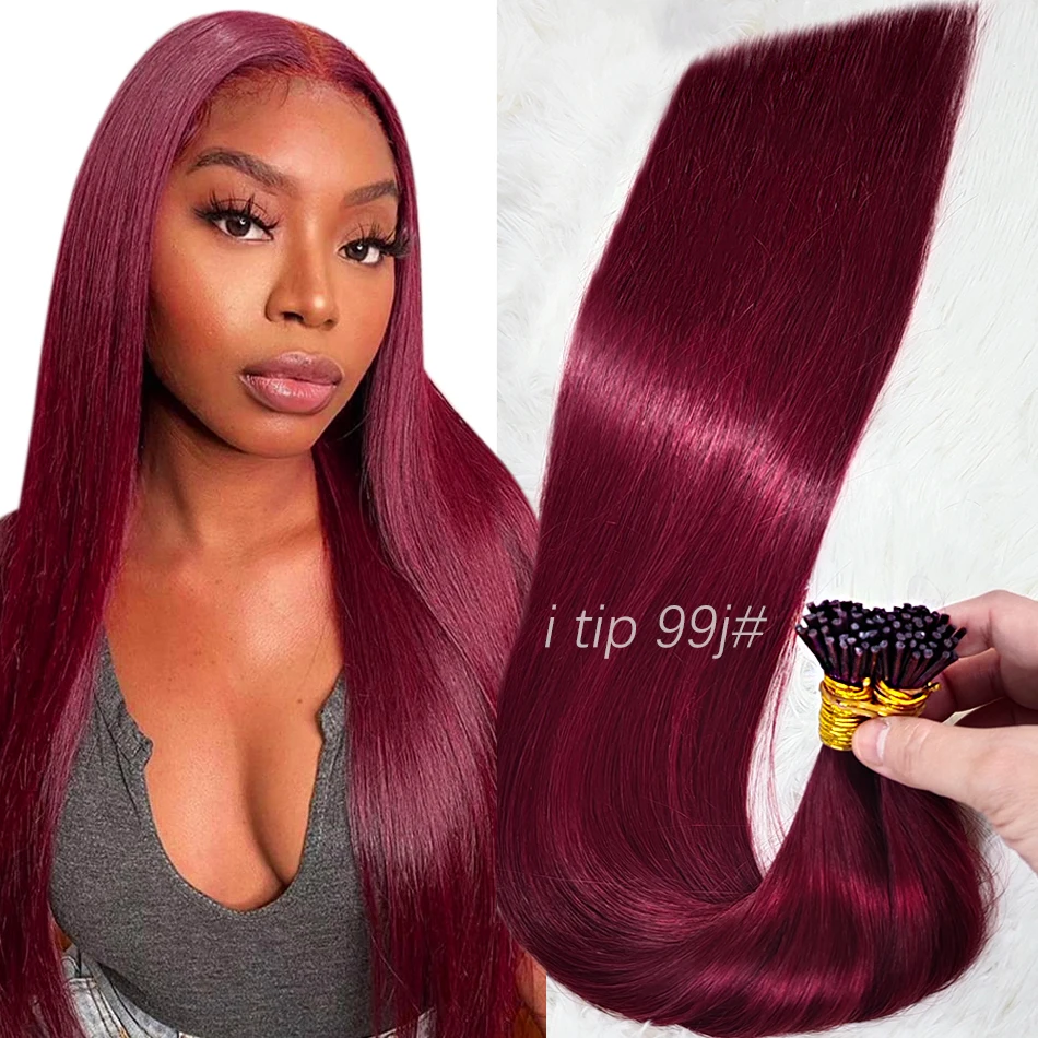 Shinehair I Tips Virgin Hairs Extensions 99J For Black Women Bulk Hair I Tip Natural Hair Extensions Straight Natural Fusion