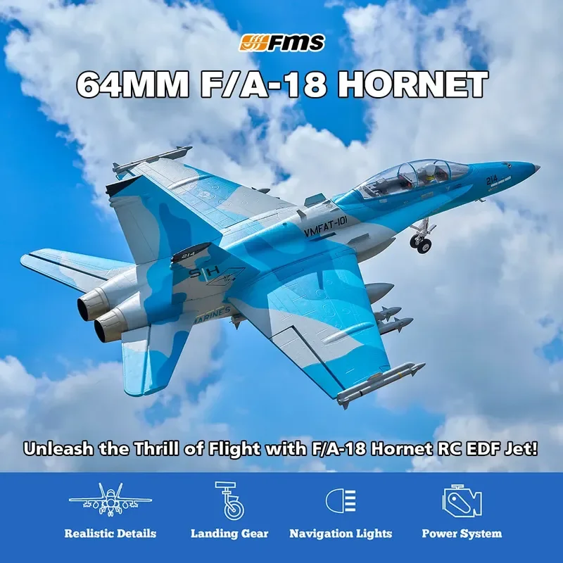 FMS EDF Jet 64mm F/A-18 Hornet PNP Electric Remote Control Simulation Fixed-Wing Aircraft Performance Model