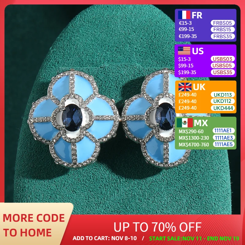 

Роскошные дизайнерские большие серьги с синим клевером, 4-листный цветок для женщин, подвески-гвоздики, винтажные ювелирные изделия, аксессуары для вечеринок высокого качества