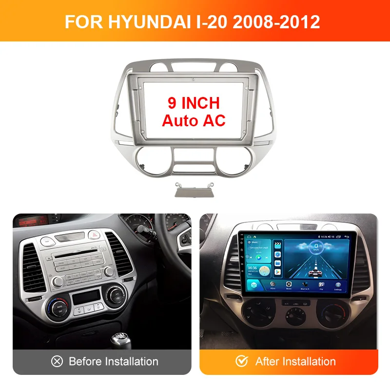 9 Inch Car Fascia Frame Cable For Hyundai i20 2008-2011 Android Big Screen Radio Dash Fitting Panel Kit