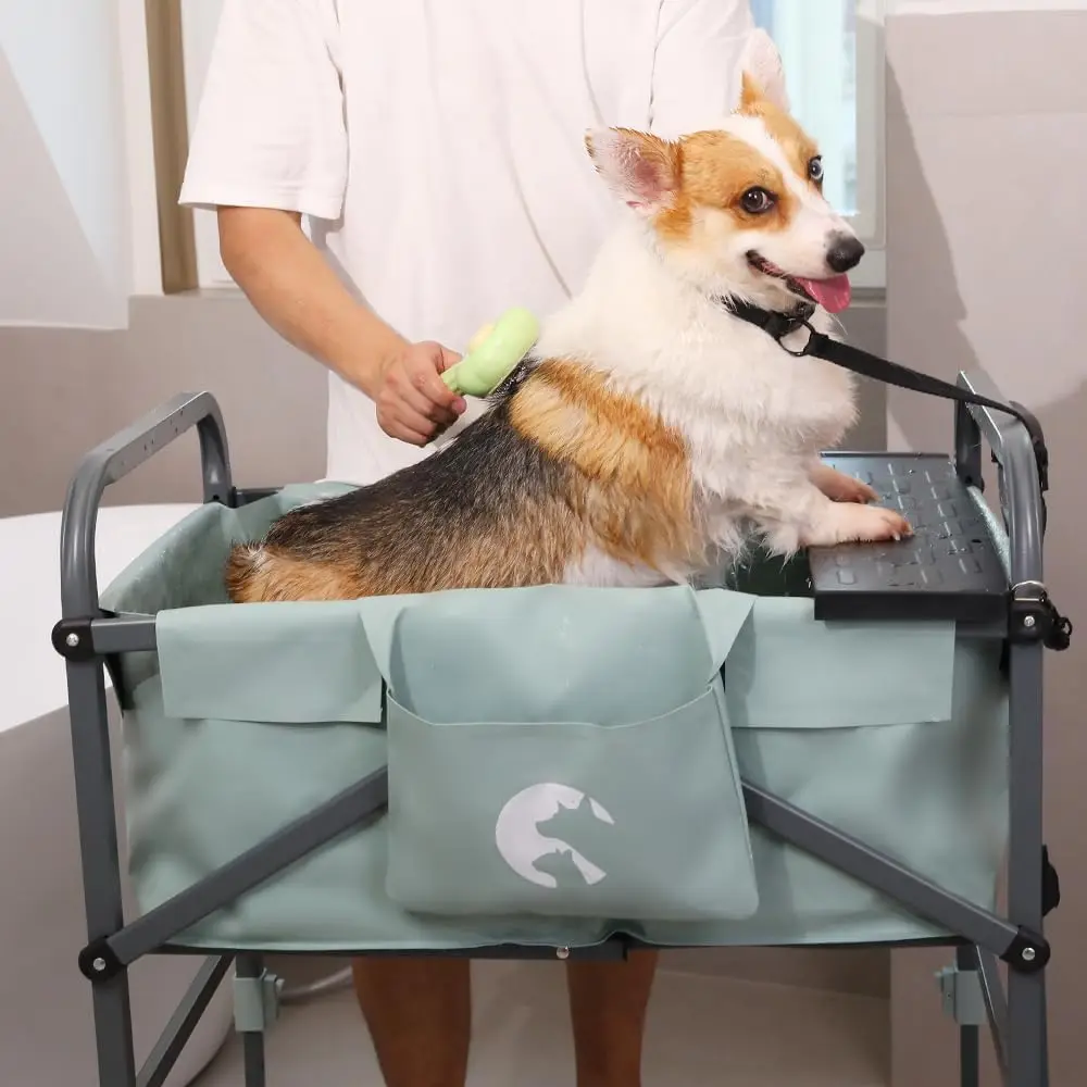 Foldable Pet Bathtub 4-Level Adjustable Height 360° Lockable Swivel Wheels Dog Supplies Cat and Dog Heighten Bathtub with Elevated Bracket Bathing Table Up to 15kg