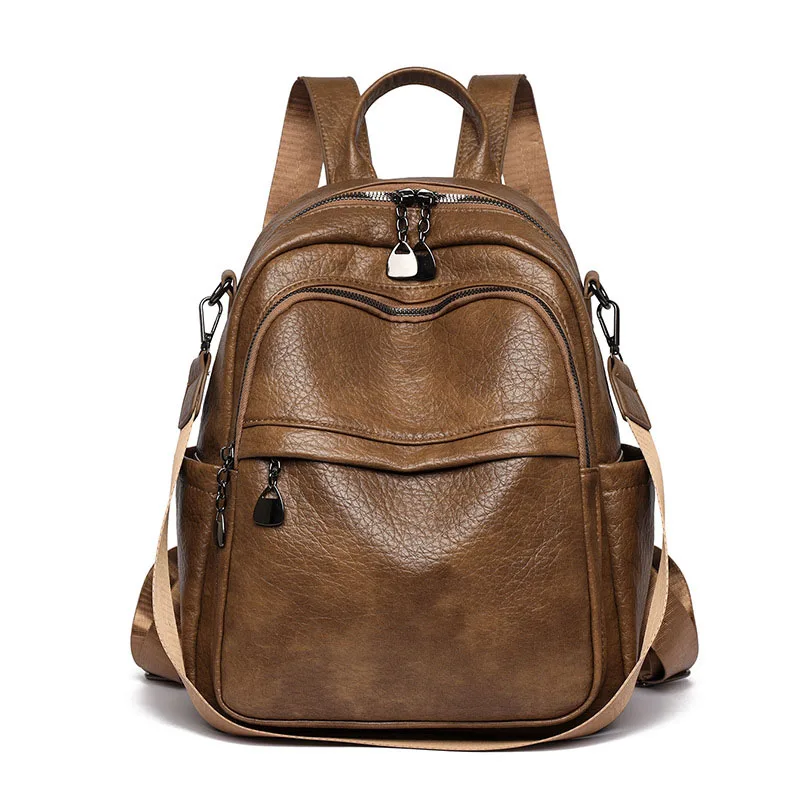 PU Leather Casual Backpacks Large Multi Pocket School Bag for Everyday Outdoor Activities Daily Commute Top Handle Bags