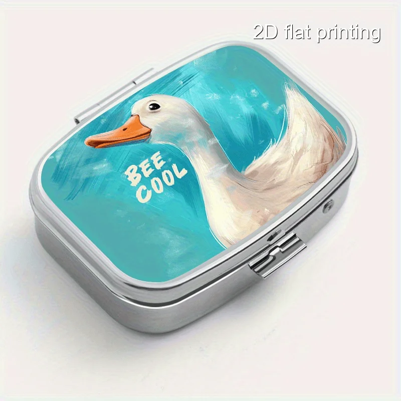 1 Piece, Flat Square Double-Compartment Pill Box, Decorated with Skull, Bat, and Floral Checkered Patterns, Mini Portable Pill Box, Colorful, Can Be Used as a Practical Gift for Your Girlfriend, Made of Metal