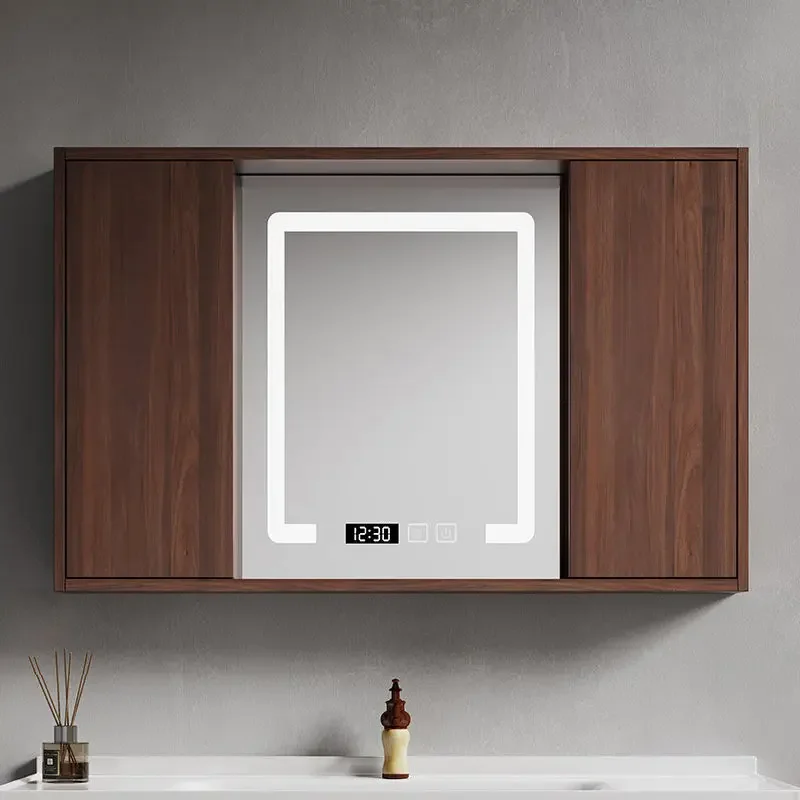New Chinese solid wood intelligent push-pull hidden feng shui mirror cabinet wall-mounted cosmetic storage separate bathroom mir