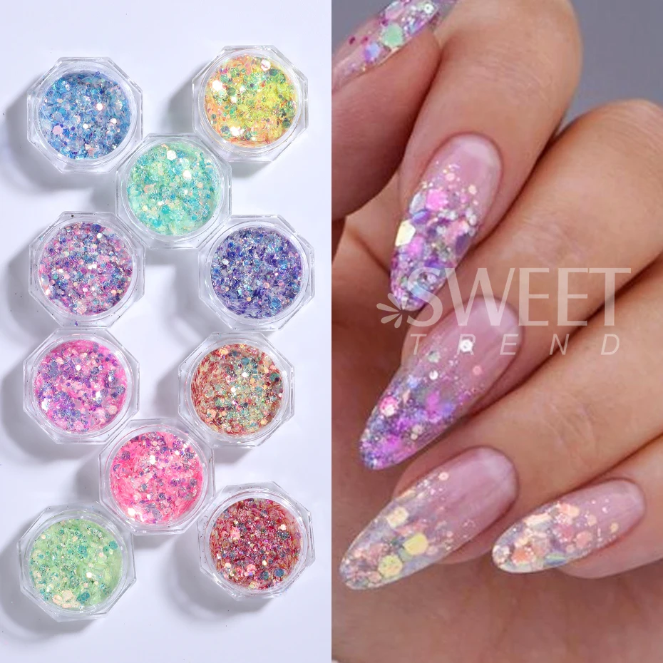 10 قطعة البريق مختلط مسدس مسمار بريق الترتر رقائق المجسم الملونة DIY بها بنفسك مانيكير الديكور شرائح اكسسوارات أدوات