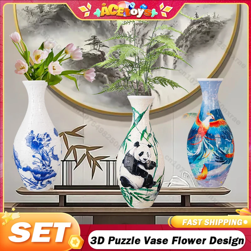 

3D Puzzle Vase Flower Porcelain Design Made Panda Plastic Home Decoration and Flower Arrangement Housewarming Kids Toys Gifts