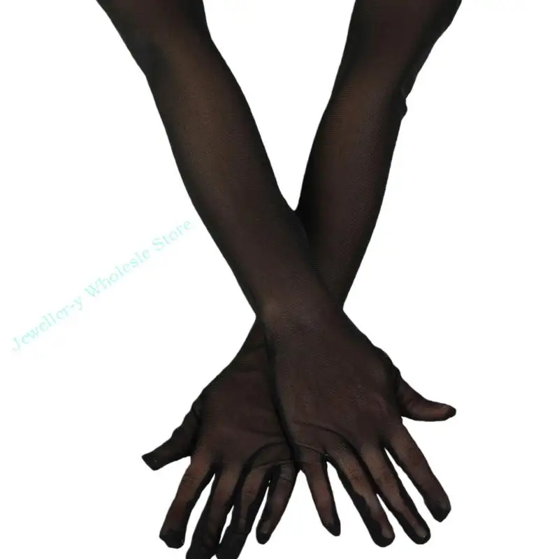 

R7UF Seethrough Sheer Formal Gloves Long Length Arm Sleeves For Women Evening Dress