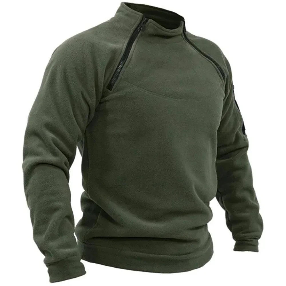 Herbst Winter männer Polar Fleece Sweatshirt Im Freien Warme Taktische Doppel-reißverschluss Stehkragen Top Casual Einfarbig Sweatshirt – Detail 6