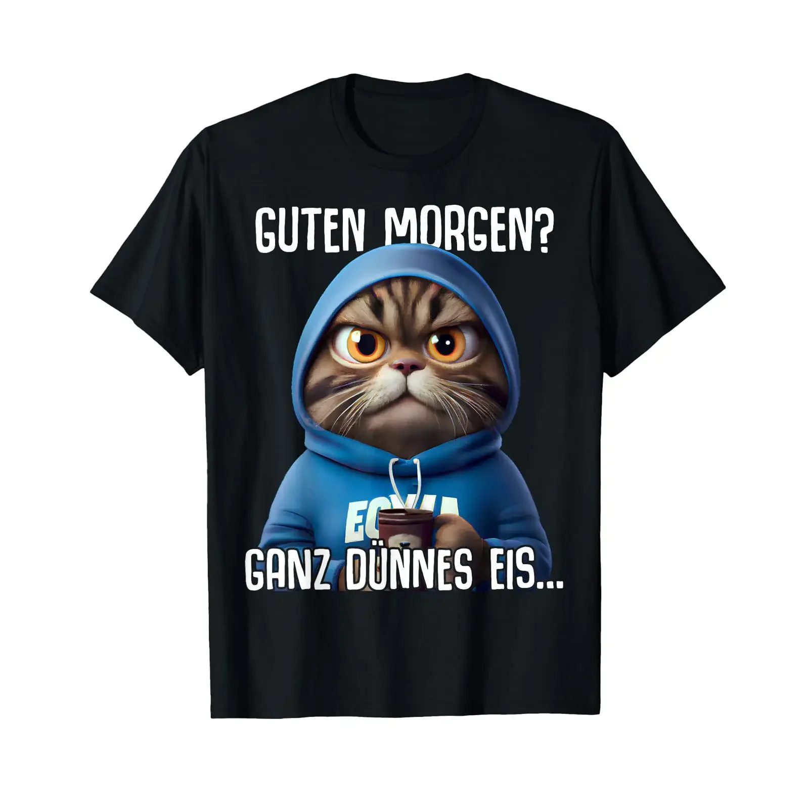 Guten Morgen Ganz dünnes EIS Kaffee Saying Lustiges T-Shirt im Vintage-Stil, gewaschen, Streetwear, bequem, Unisex, dehnbar, stilvolle Grafik