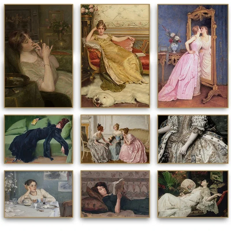The Renaissance Women Portrait  Poster Vintage Victorian Feminine Canvas Painting Fashion Wall Art Home Decor Mural Unframed