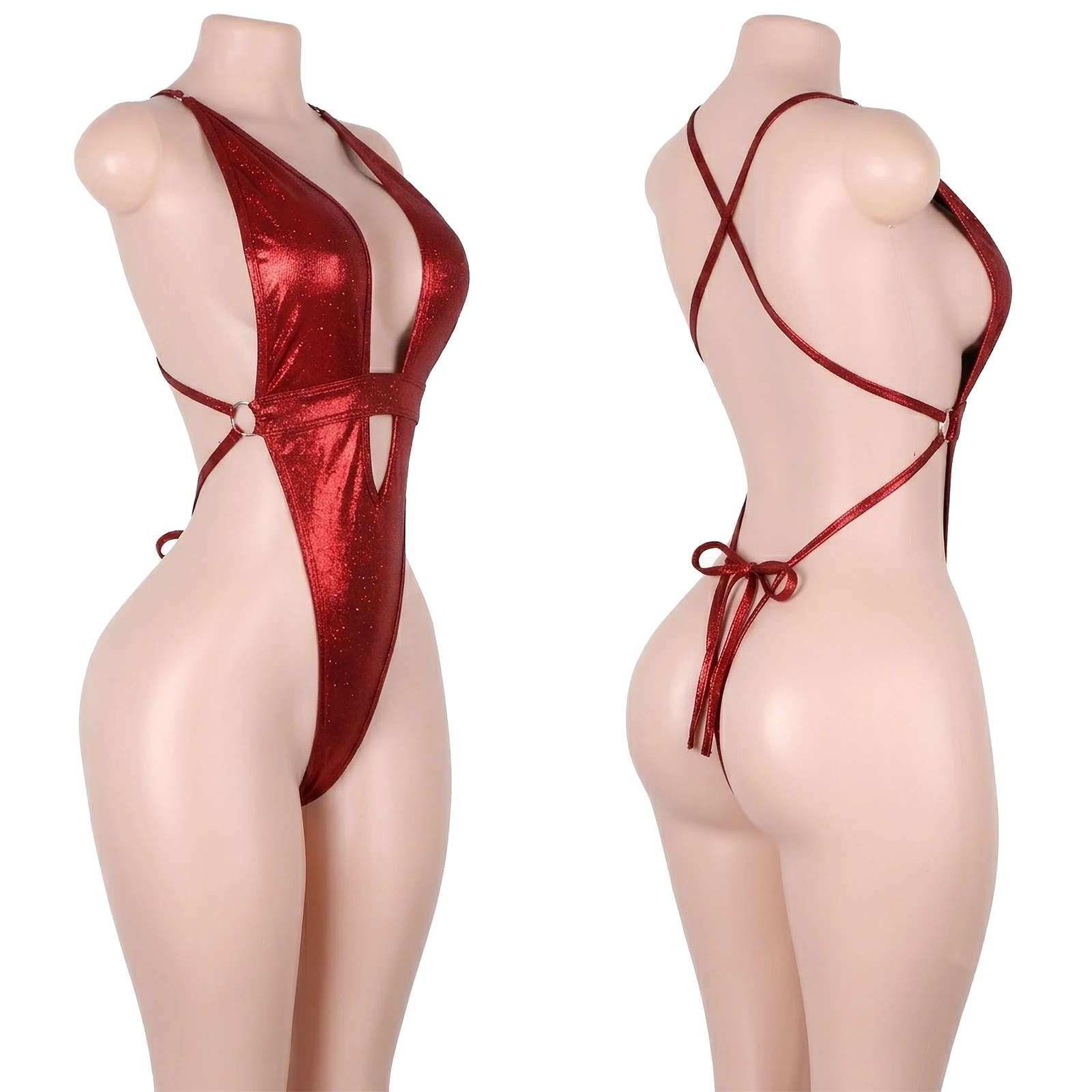 Wholesale Exotic Dance Wear Night Club Costumes Performance Wear Diamond Bodysuits Fishnet G-String Stripper Apparel Thong Set - view 2