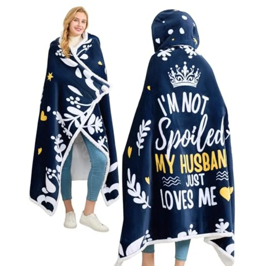 

Wife Wearable Blanket Hoodie, Blue Hoodie Blanket for Women, Mothers Day Wedding Anniversary Birthday Gifts, Valentines Day Gif