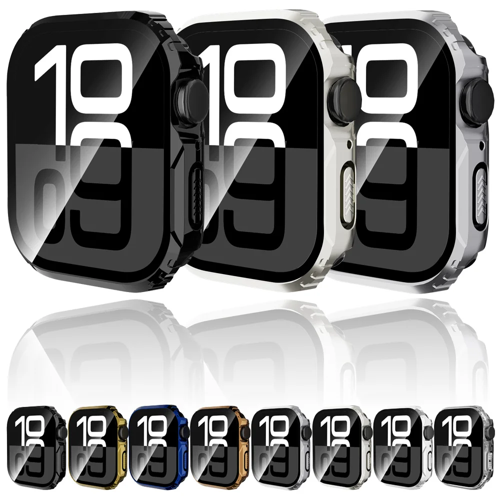 Glass+Case for Apple Watch Series Cover 40 41 44 45mm Armor Waterproof dust-proof Screen Protector Shell iWatch Series 9 8 7 6SE