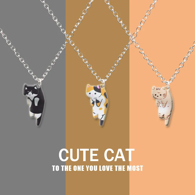 Creative Cute Pet Cat Motif Pendant Chain Necklace for Women Student Gift Different Variety Pendants Birthday Lucky Jewelry 2024