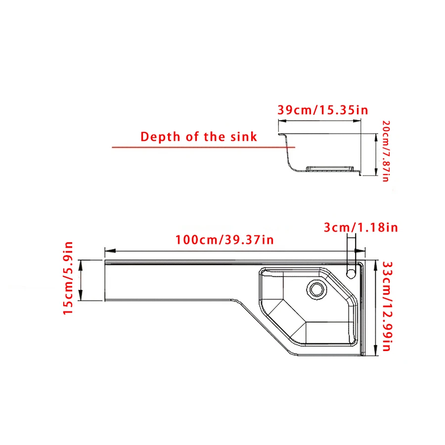 RV Bathroom P-shaped Wash Basin Plastic Wash Basin with pull-out faucet RV Bathroom Modification Accessories