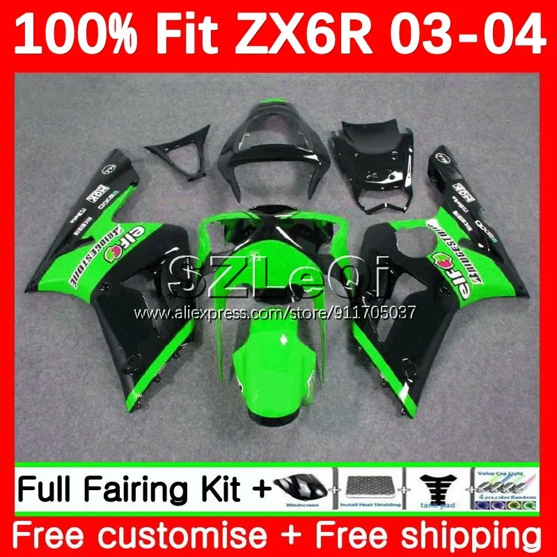 Body+Decal For KAWASAKI NINJA ZX 6R 636 6 R ZX636 ZX6R 03 04 10No.23 ZX-636 Green black 600CC ZX-6R 2003 2004 Injection Fairing