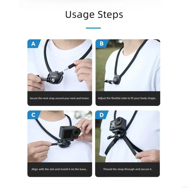 Q6PA Action Camera Neck Holder with Flexible Wearing Frame, Ball Joint Motion and Camera Head Connection for Trail Video