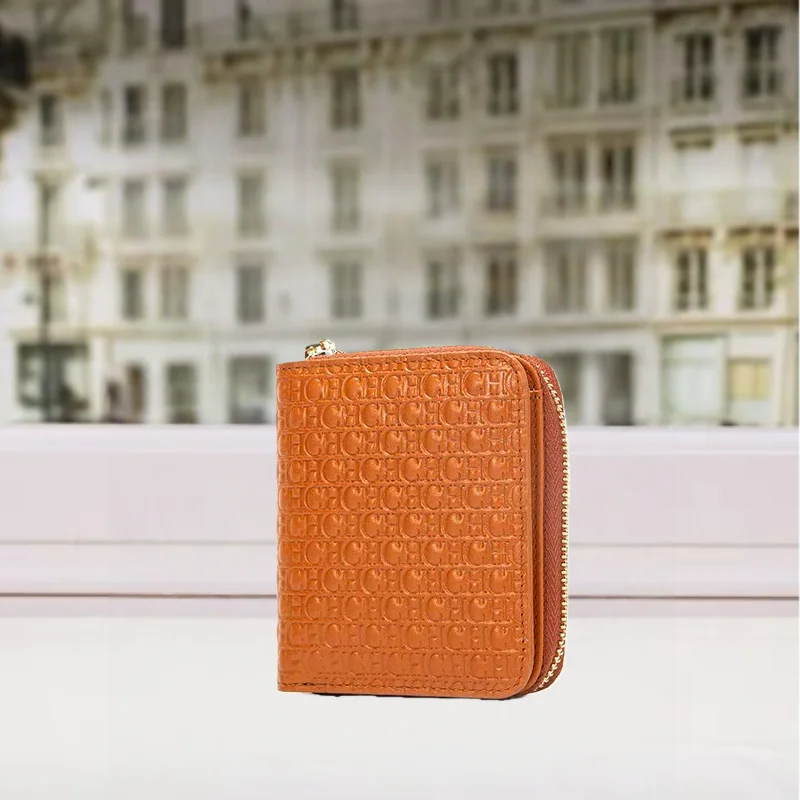 CHCH Genuine Leather Women's Classic Solid Color Printed Retro Wallet  Simple Portable Compact Design with Built-in Divided Pock