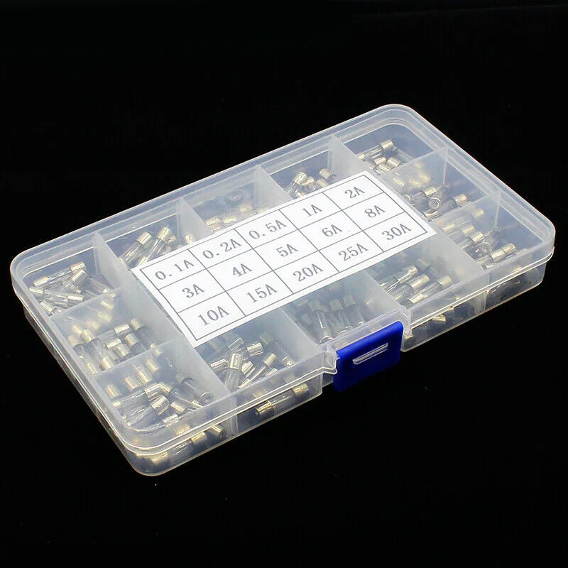150pcs Glass Tube Fuses 250V 5x20mm Assorted Equipment Kit Quick Blow With Plastic Box 0.1A-30A Industrial New
