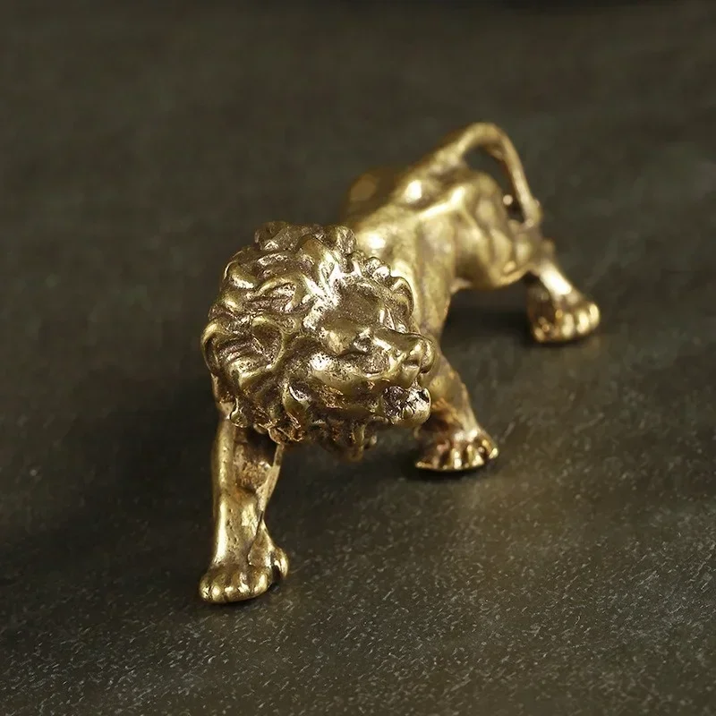 Antique Bronze Male Lion King Statue Small Ornaments Solid Copper Mountain Lions Miniature Figures Brass Sculpture Crafts Decor - view 5