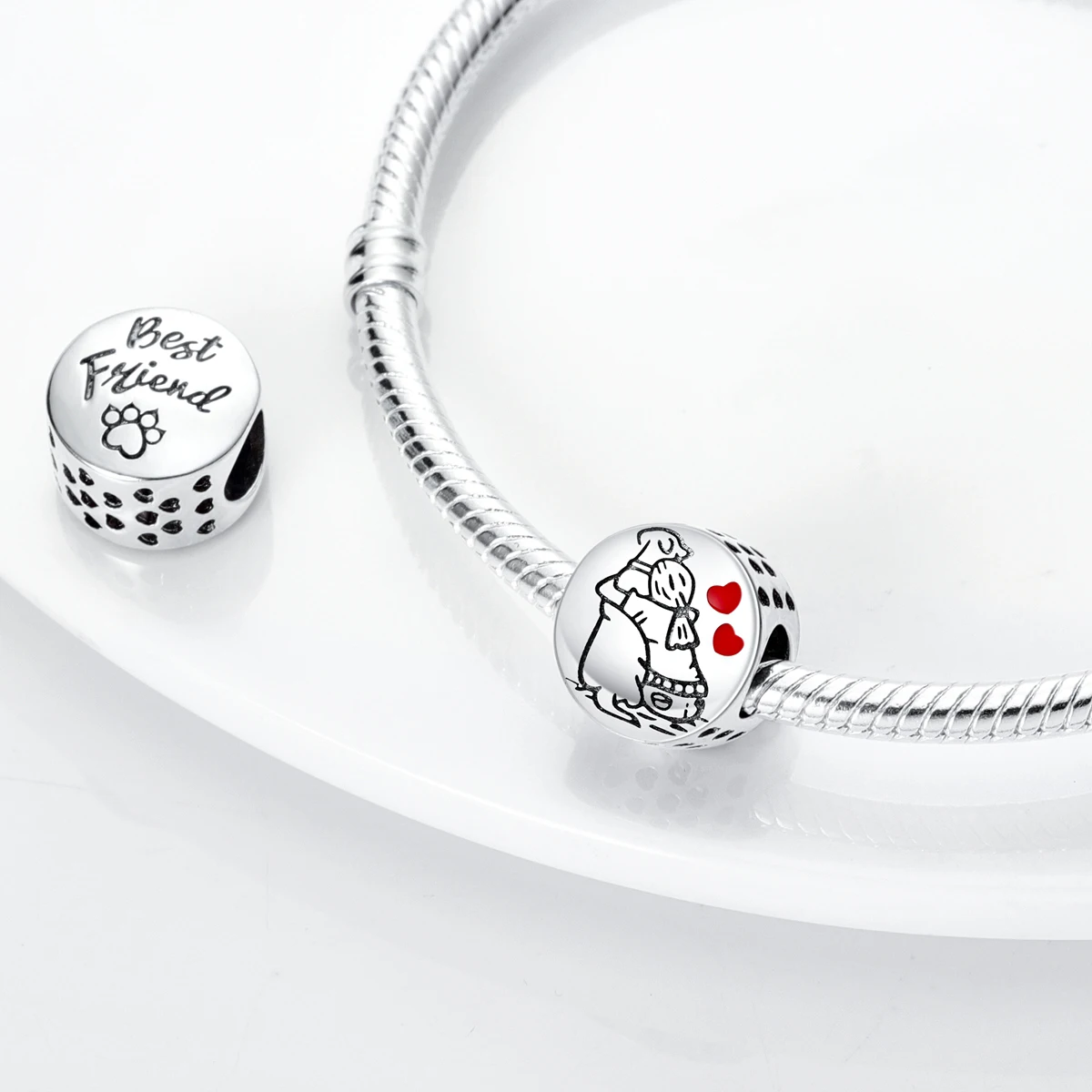 Dog Schnauzer French Bulldog Silver Plated Charm Paws Footprint Charms Beads fit Original Bracelet DIY Jewelry