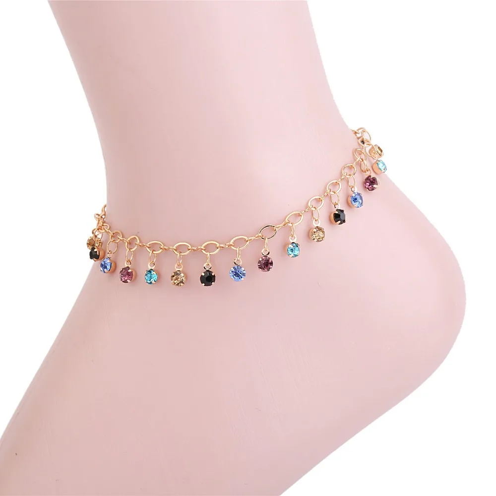 1PC Women Simple Fashion Ankle Bracelet Silver Gold Adjustable Bilayer Foot Chain Beads Beach Jewelry Anniversary Gift