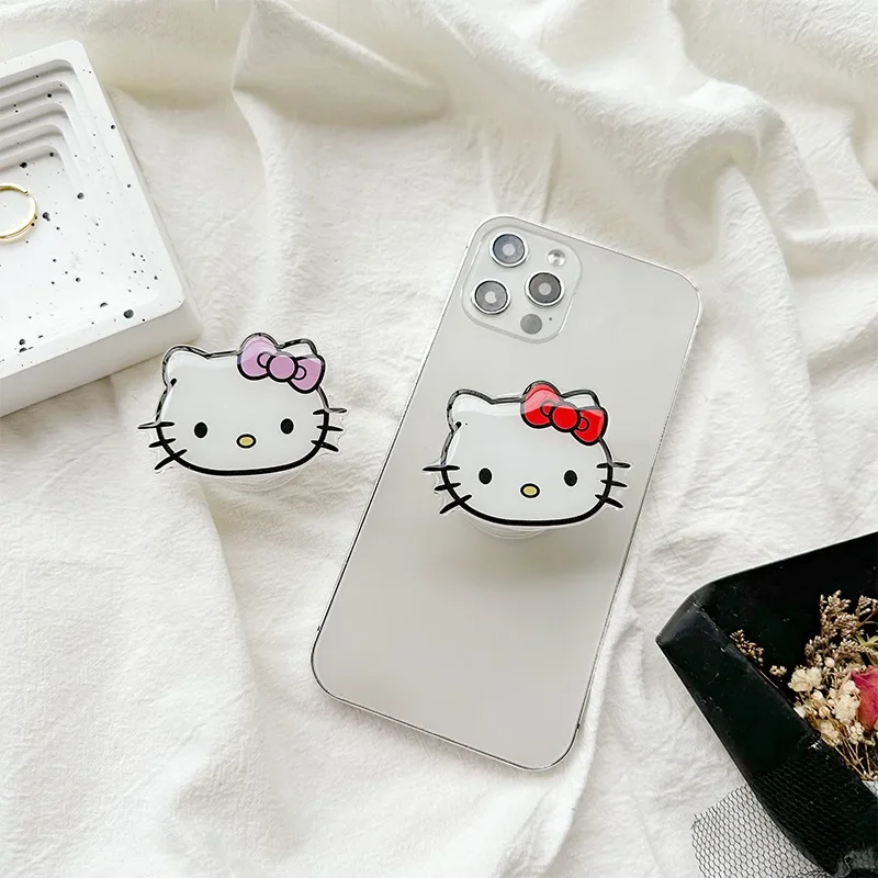 Sanrio Hello Kitty Telefoon Socket Houder Kawaii Anime Vinger Grip Beugel Voor Iphones Desktop Houder Achterkant Sticker Cadeau