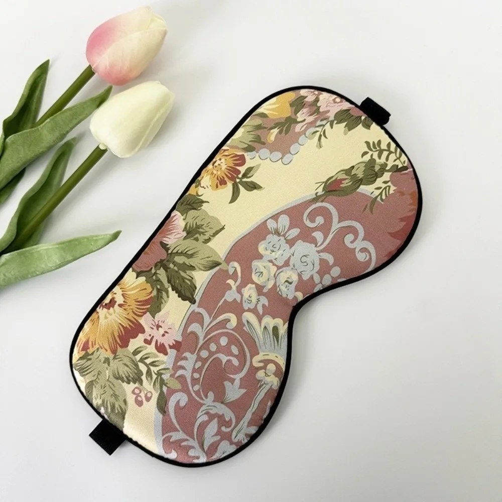 Soft Portable Silk Sleep Mask Pure Silk Floral Pattern Eye Shading Mask Adjustable Strap Travel Blindfold Night Sleep Relax Aid