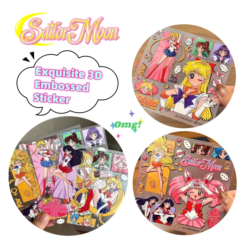 Autocollant décoratif en relief stéréo Sailor Moon Tsukino Usagi pour carnet, coque de téléphone portable, réfrigérateur – Haute valeur esthétique