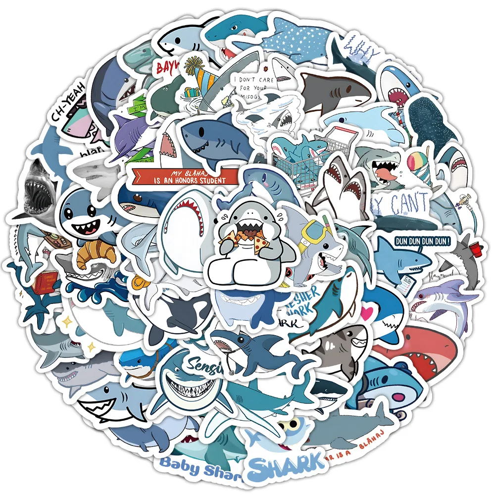 100PCS Cute Shark Cartoon Animal Stickers Decorated Notebook Diary Skateboard Stationery And Toys DIY Decal