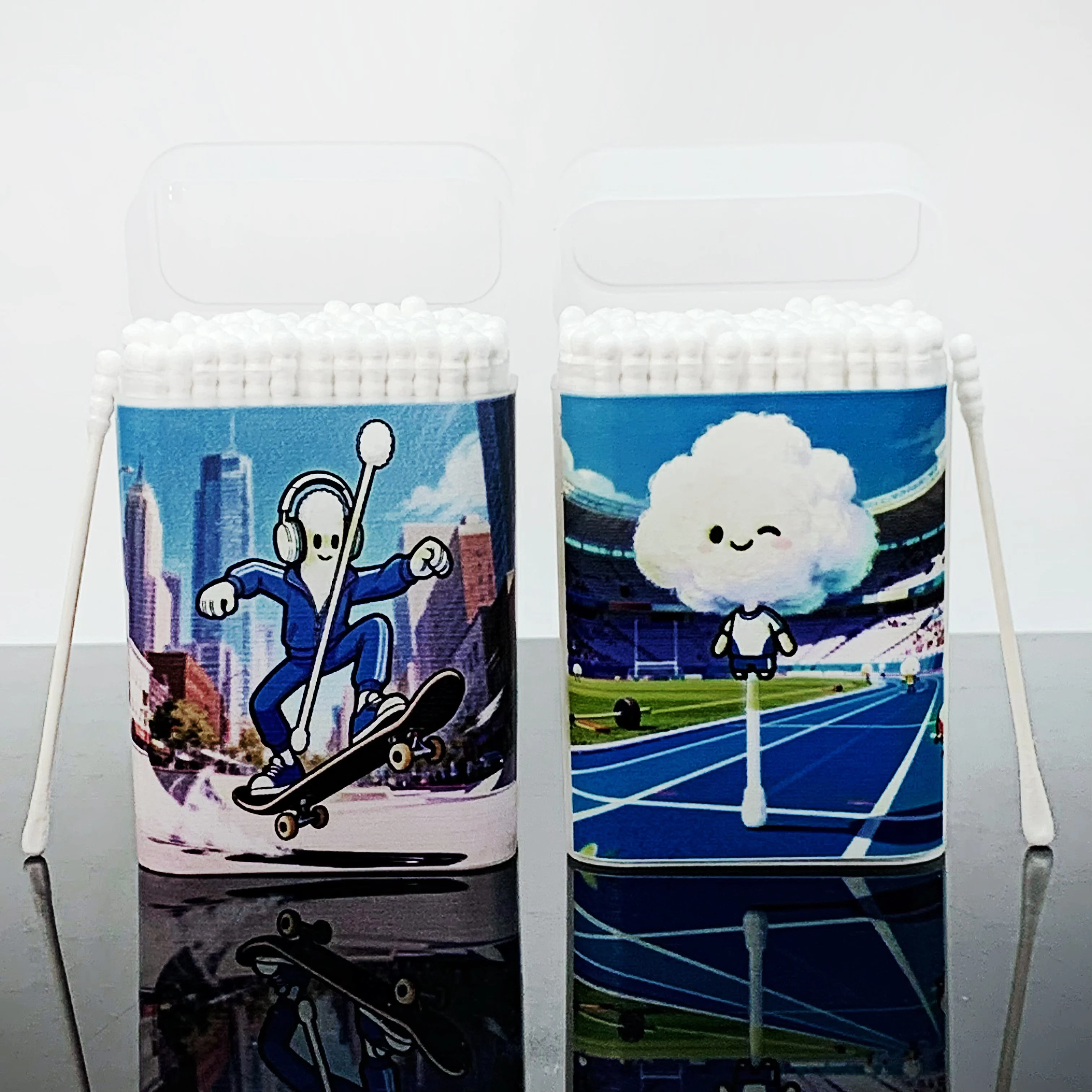 200Pcs Sports Football-Shaped Cotton Swabs, Sports Skateboarding Themed Cotton Swabs, Thin Swabs, Cotton Swabs