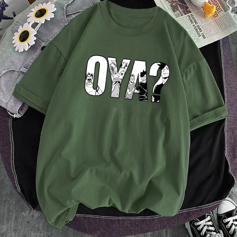 통기성 티셔츠 여성 Haikyuu OYA 힙합 캐주얼 블랙 반팔 탑티, 2022 여름 신제품 소프트 하라주쿠 Camiseta Hombre