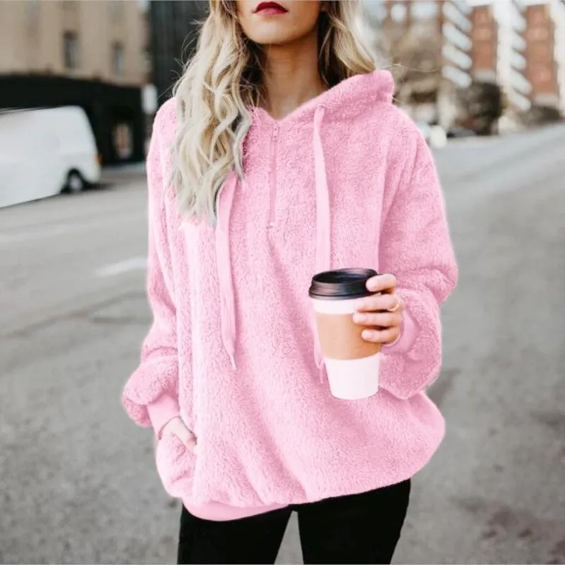 Long Sleeve Hoodie Pullovers Women Autumn Winter Plush Loose Hooded Sweatshirts Casual Trendy Streets Women's Sweatshirt