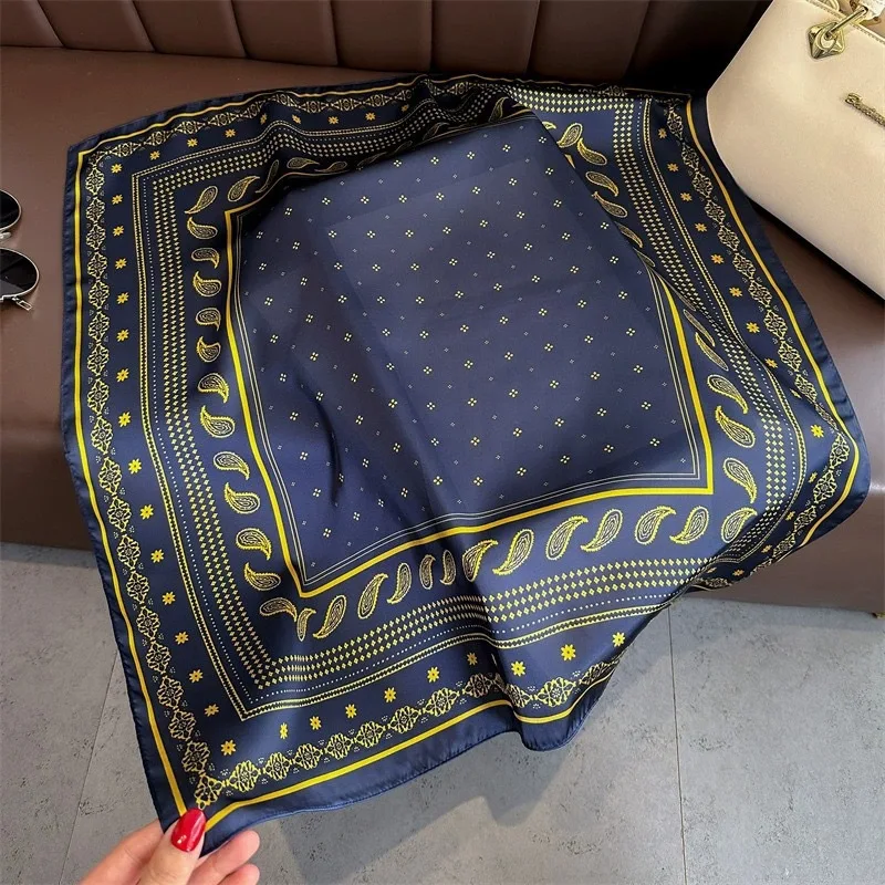 70 cm Haar-Print-Seidenschal mit kühlendem Gefühl für Damen, modische Halstüte, Handtaschen-Foulard, Handgelenktuch, Schal, Wickeltuch, Hijab, Damenaccessoire – Detail 9