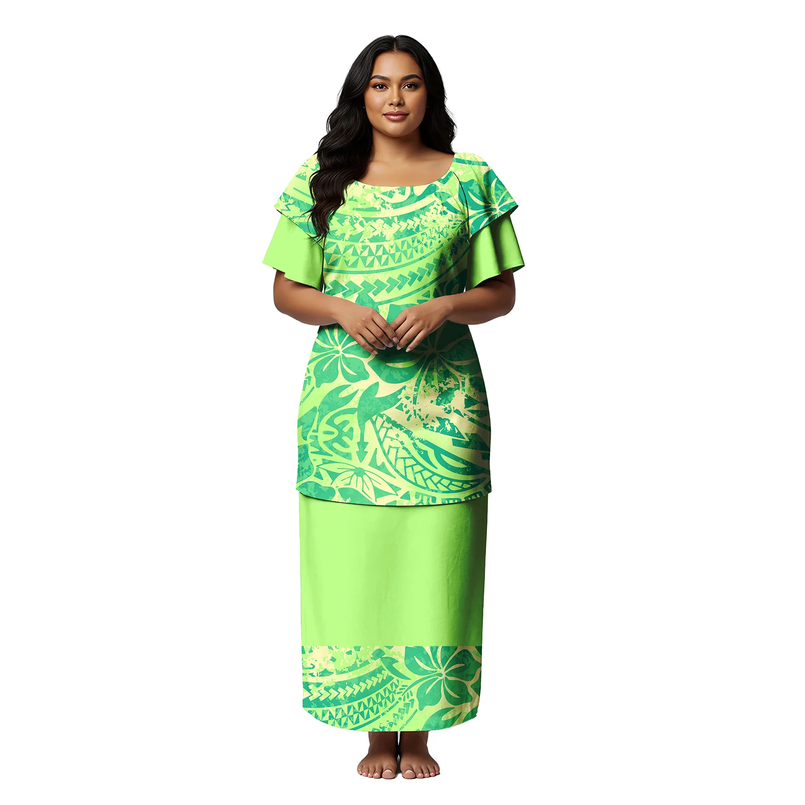 

Comfortable Clothing Custom Image Classic Tribal Lady Wear Oversize Aloha Dress Polynesian Fashion Puletasi Skirts Women Samoan