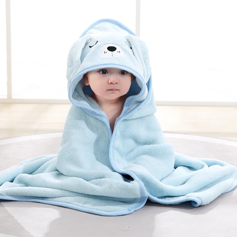 

Coral Velvet Absorbent Children's Bath Towel Embroidered Hooded Cape Cartoon Bathrobe Swaddle Newborn Swaddle Baby Blanket