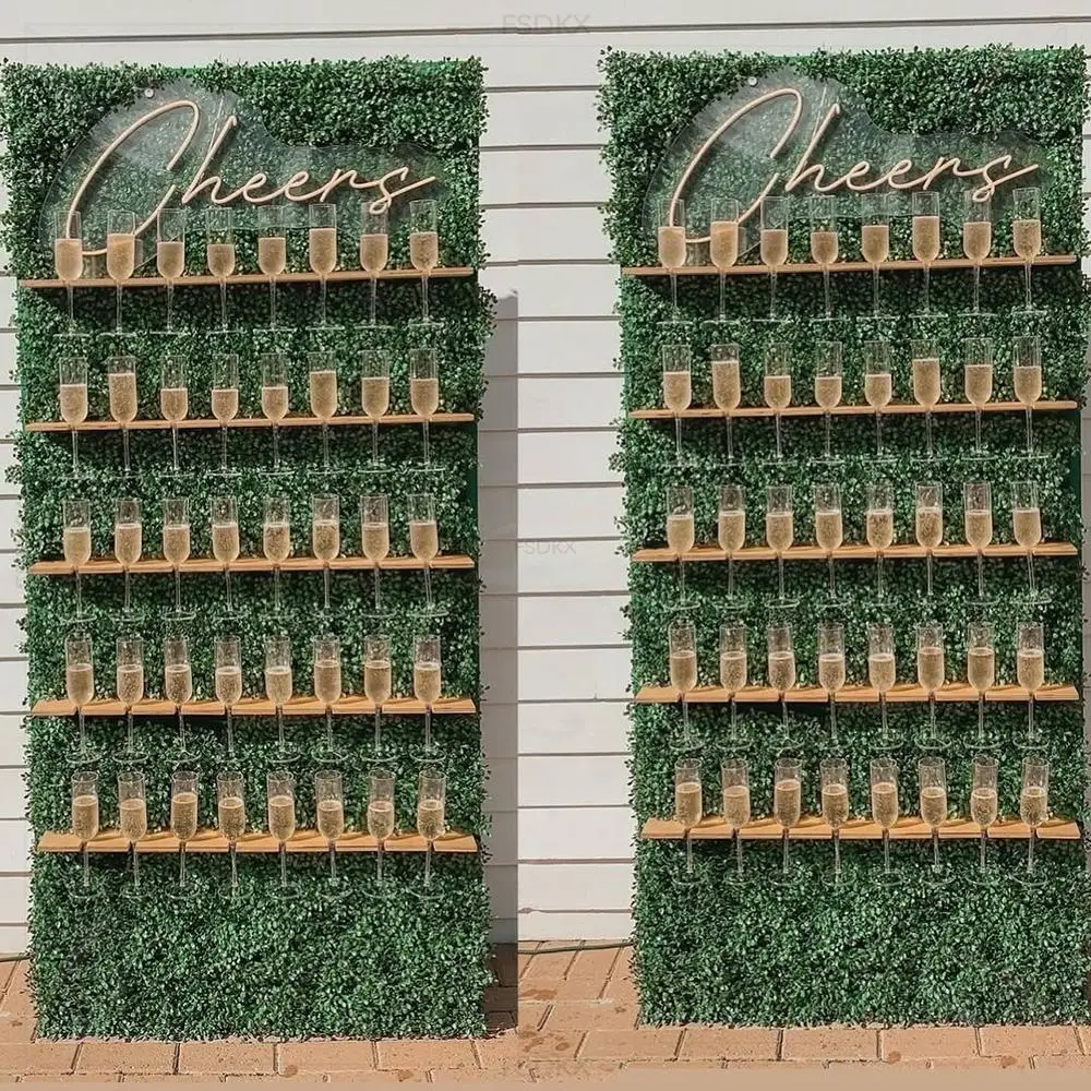 

FSDKX Wholesale Birthday Decoration Glass Wall Display Pvc Backdrop Champagne Wall for Wedding Decor