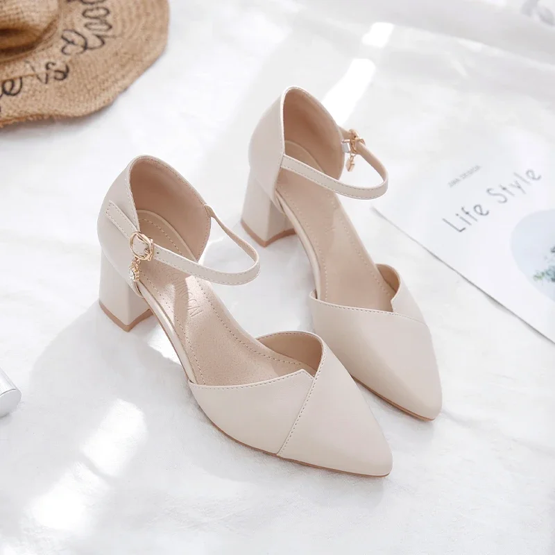 Korean Version Wild Thick with Pointed Single Shoes Fashion Comfortable High Heels Trend Sexy High Heels Wedding Shoes Mujer