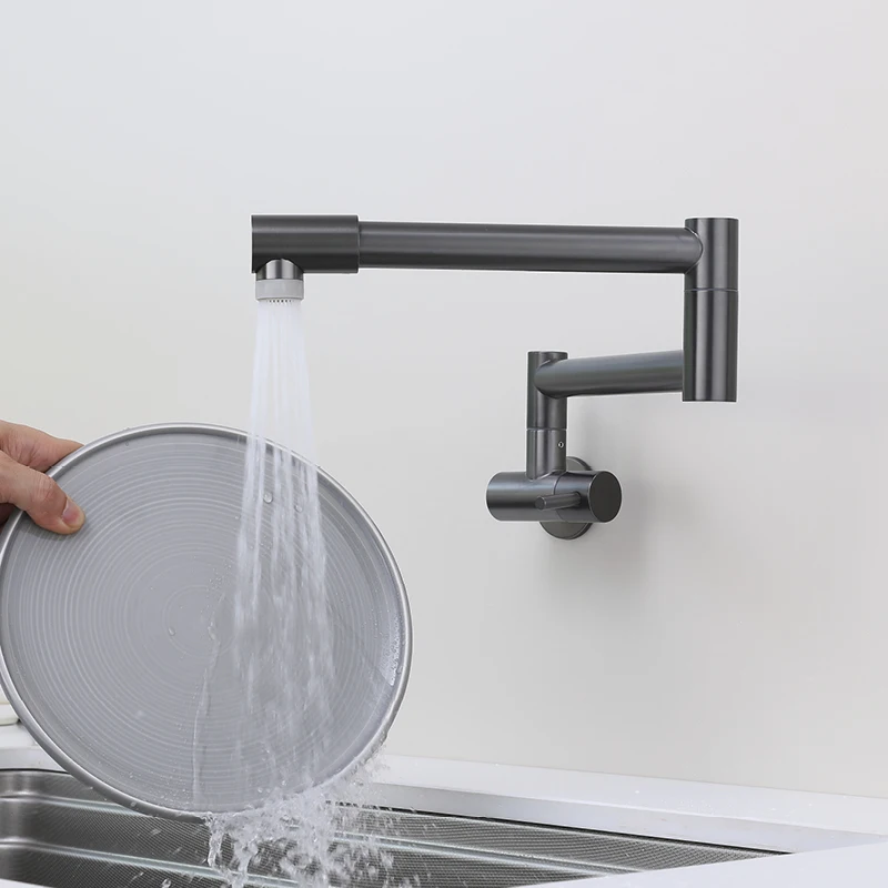 

Single Cold Kitchen Pot Filler Faucet Wall Mounted 1 Hole Folding Kitchen Sink Faucet One Handle Stove Pot Filler Taps Black