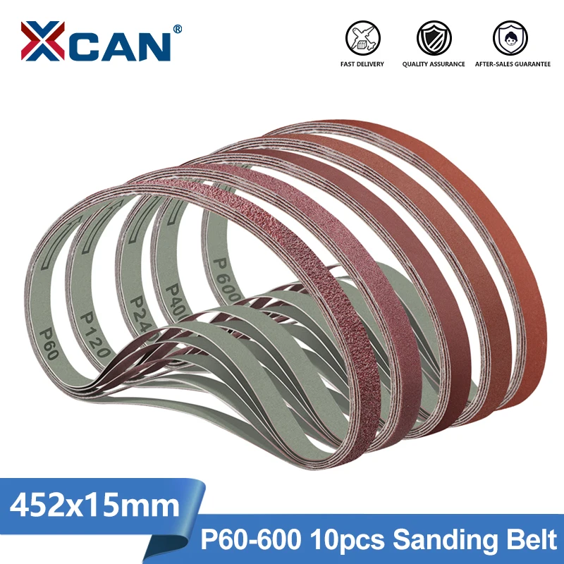 XCAN Sanding Belt 10pcs 452x15mm P60 120 240 400 600 Angle Grinder Machine Sander Sanding Bands for Wood Soft Metal Polishing