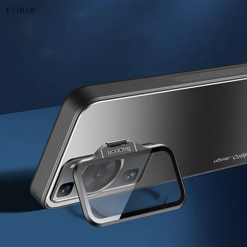 Metal Lens Camera Holder Cover For Huawei P60 Pro P50 P40 Mate 60Pro Plus 50 40 30 Pro Ultra-thin Matte Protect Kickstand Case